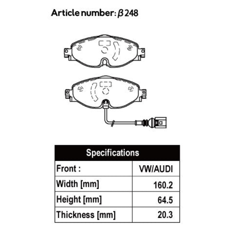 ACRE PC2600 BRAKE PAD FRONT FOR VOLKS WAGEN GOLF VARIANT GOLF VII 7.5 1.4 TSI HIGHLINE AUCHP 248-PC2600