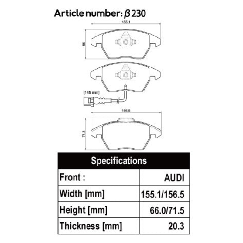 ACRE PC3200 BRAKE PAD FRONT FOR VOLKS WAGEN THE BEETLE 2.0 TURBO 16CPL 230-PC3200