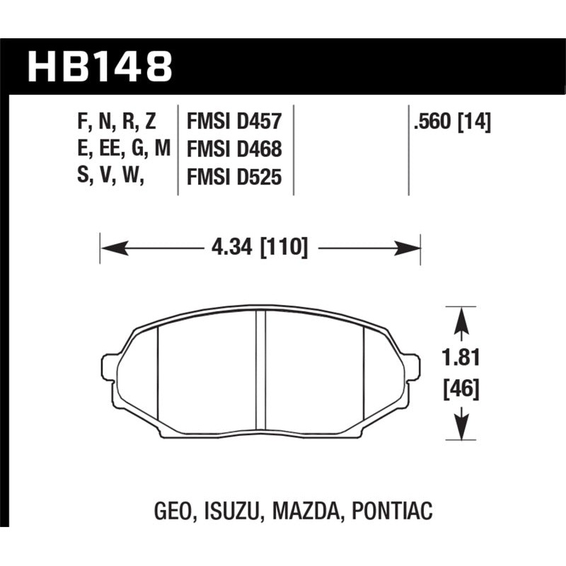 Hawk 90-93 Mazda Miata Base 1.6L HPS 5.0 Front Brake Pads