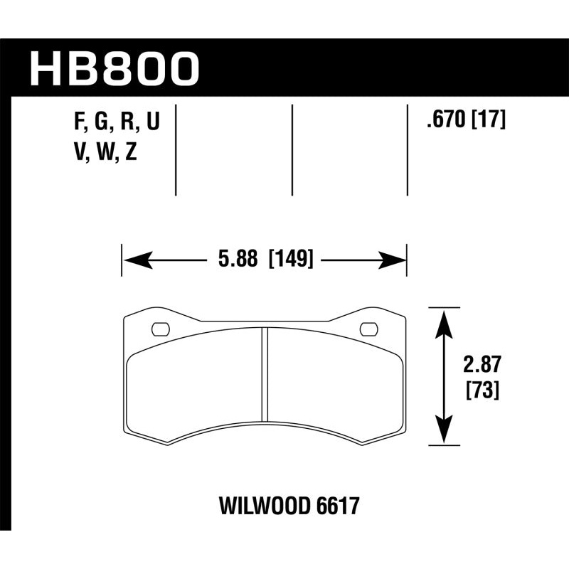 Hawk Wilwood 17mm 6617 Claliper Brake Pad Set
