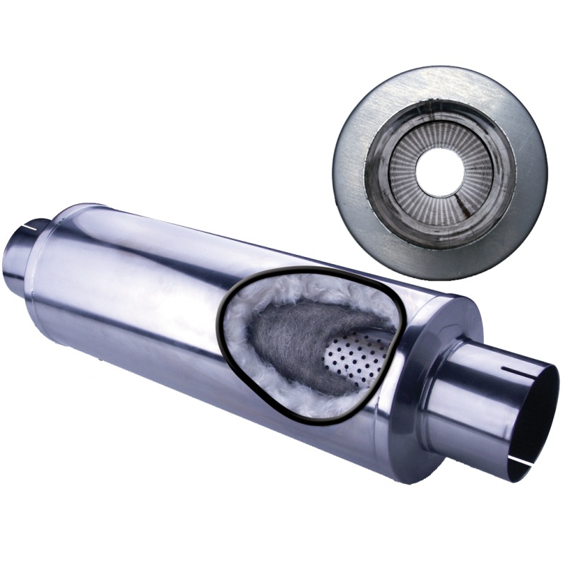 Diamond Eye MFLR 5inID SGL IN/SGL OUT 7inDIA X 24in BODY 30in LENGTH LOUVERED SLOTTED ENDS 409 SS