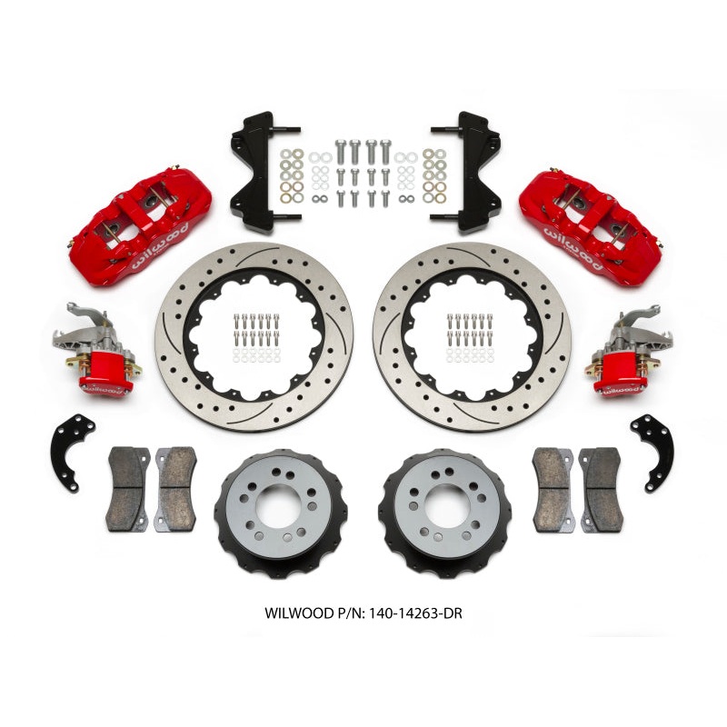 Wilwood AERO4 / MC4 Rear Kit 14.00 Drilled Red Currie Pro-Tour Unit Bearing Floater
