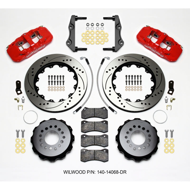 Wilwood AERO4 Rear Kit 14.25in Drilled Red 2014-Up Challenger w/Lines