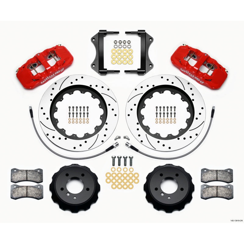 Wilwood AERO6 Front Hat Kit 15.00 Drilled Red 2007-2011 BMW E90 Series w/Lines