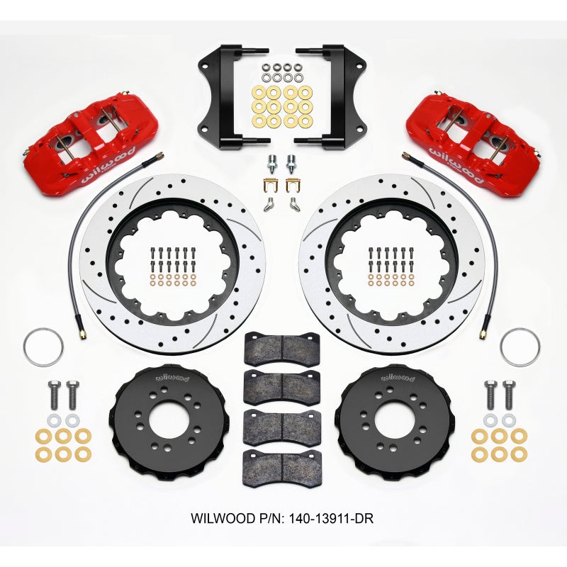 Wilwood AERO6 Front Hat Kit 15.00 Drilled Red 2014-up Corvette C7 w/Lines