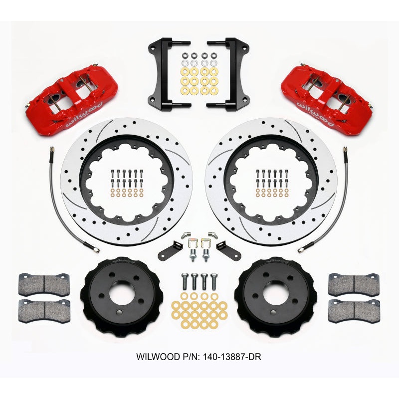 Wilwood AERO6 Front Hat Kit 15.00 Drilled Red 2015-Up Mustang w/Lines