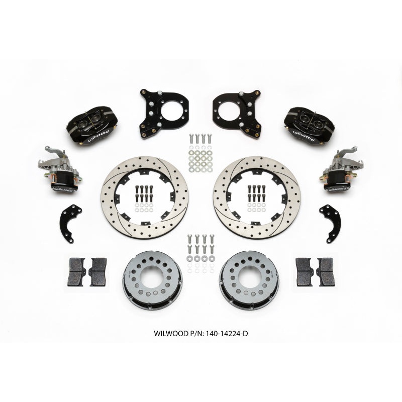 Wilwood Forged Dynalite P/S Rear Kit w/MC4 P-Brake Drilled Chev 12 Bolt w/Clip Eliminator