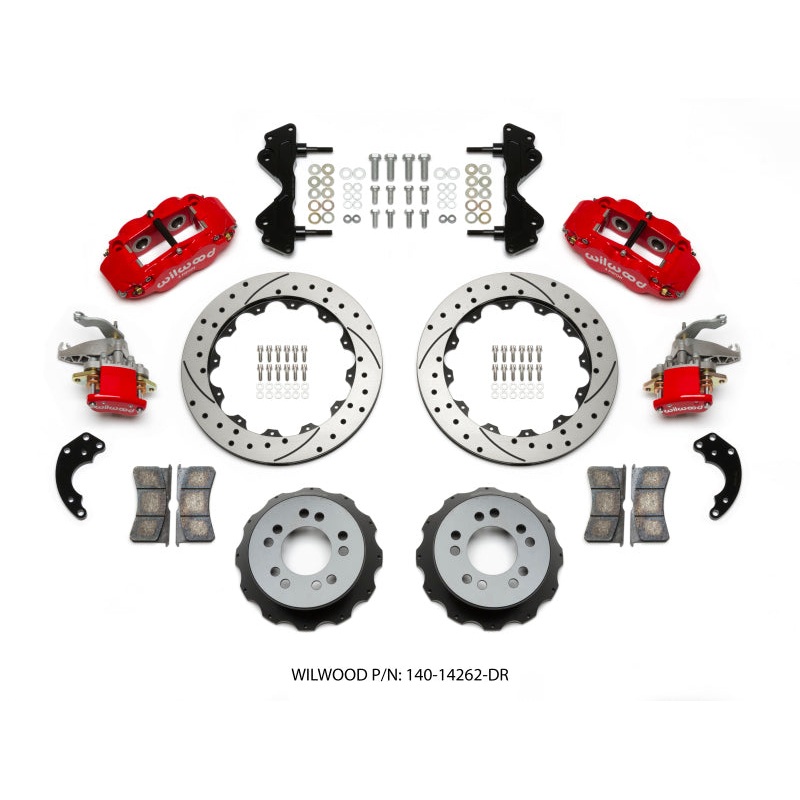 Wilwood Narrow Superlite 4R / MC4 Rear Kit 12.88 Drilled Red Currie Pro-Tour Unit Bearing Floater