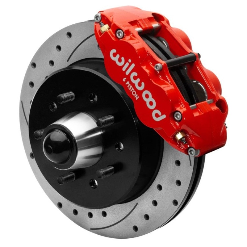 Wilwood 63-87 Chevy C10 Narrow Superlite 6R Front Brake Kit Drilled & Slotted 12.19in Rotors - Red