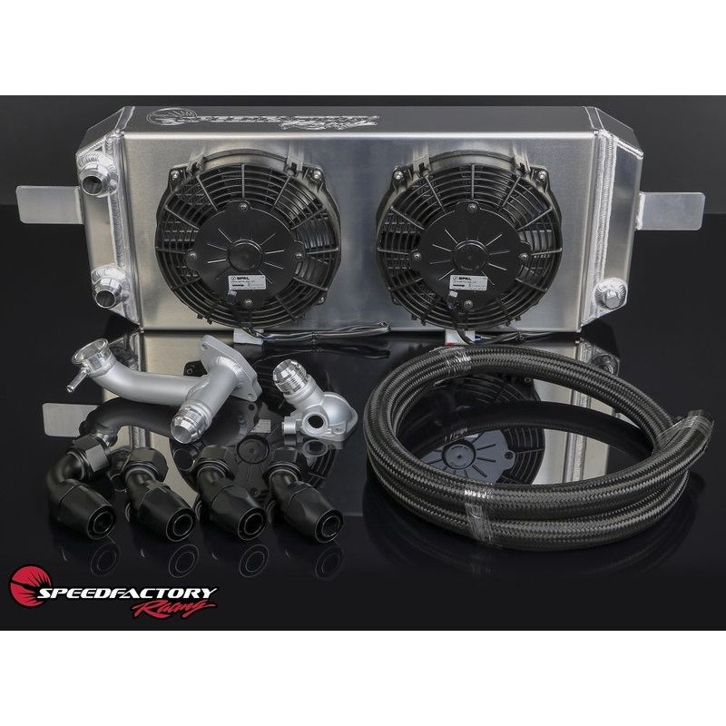SpeedFactory Racing B-Series Tucked Radiator Complete Kit -16an Hose, Fittings, Fill Neck and Thermostat Housing