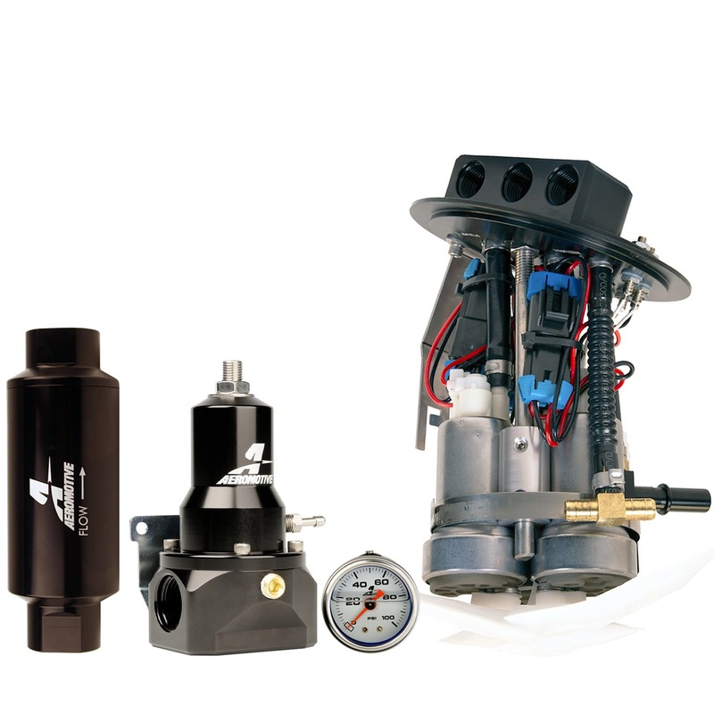 Aeromotive 11-17 Mustang Kit, 18037(Dual 450lph), 15633(Gauge), 13134(Regulator), 12341(Filter)