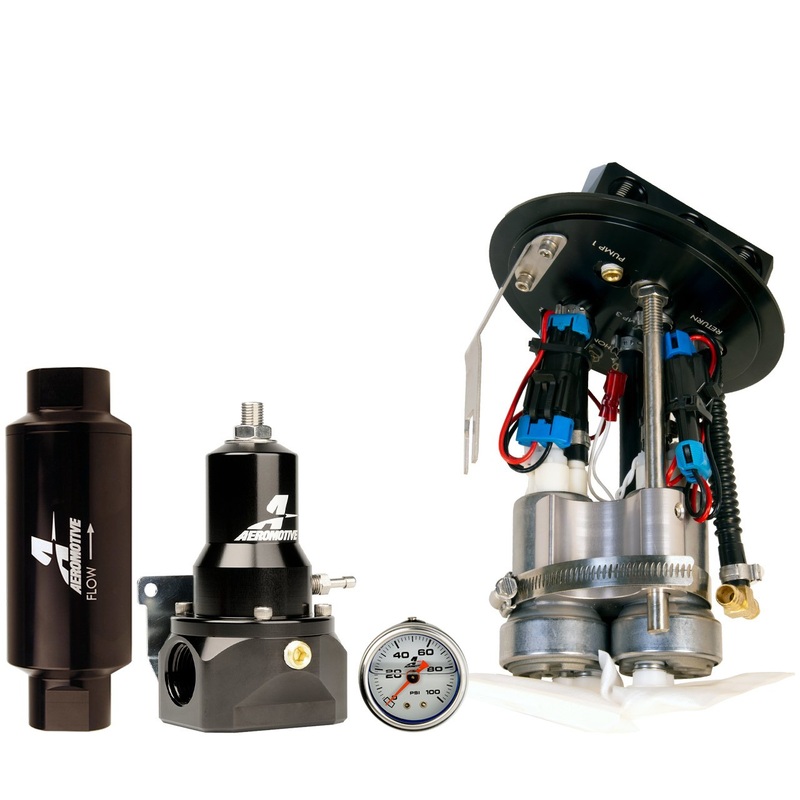 Aeromotive 11-17 Mustang Kit, 18038(Triple 450lph), 15633(Gauge), 13134(Regulator), 12341(Filter)