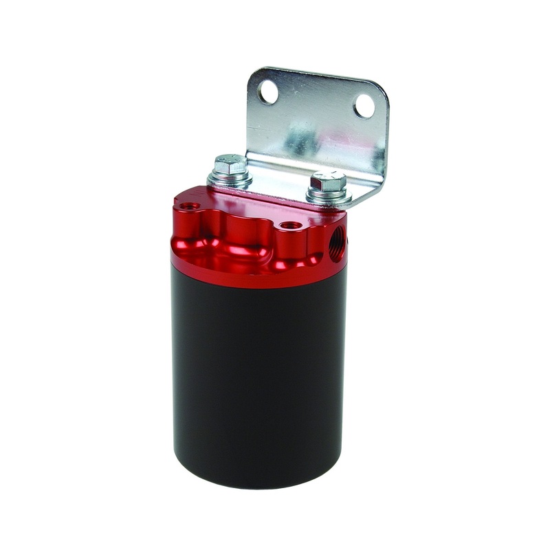 Aeromotive Filter, Canister, 10-Micron Fabric Element , 3/8" NPT Port, Bright-Dip Red Top / Black Cup, SS Series