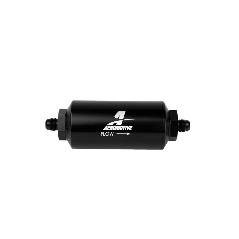 Aeromotive Filter, In-Line, 10-m Microglass Element, AN-06 Male, Bright-Dip Black, 2" OD