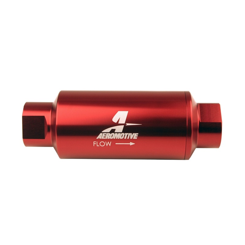 Aeromotive Filter, In-Line, 10-m Microglass Element, ORB-10 Port, Bright-Dip Red, 2" OD