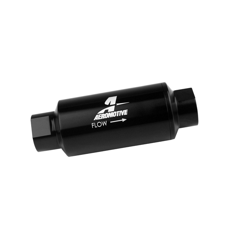 Aeromotive Filter, In-Line, 40-m Stainless Mesh Element, ORB-10 Port, Bright-Dip Black, 2" OD