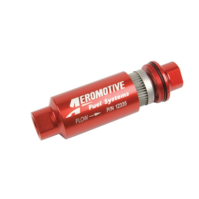 Aeromotive Filter, In-Line, 40-m Stainless Mesh Element, ORB-10 Port, Bright-Dip Red, 2" OD