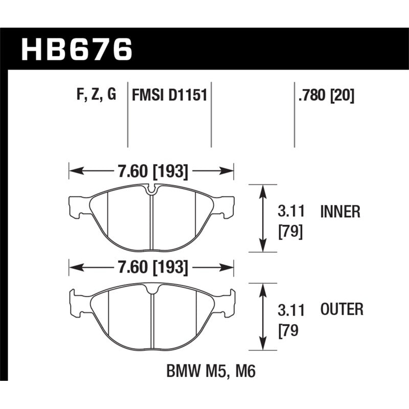 Hawk 06-10 BMW M5/M6 Perf Ceramic Street Front Brake Pads