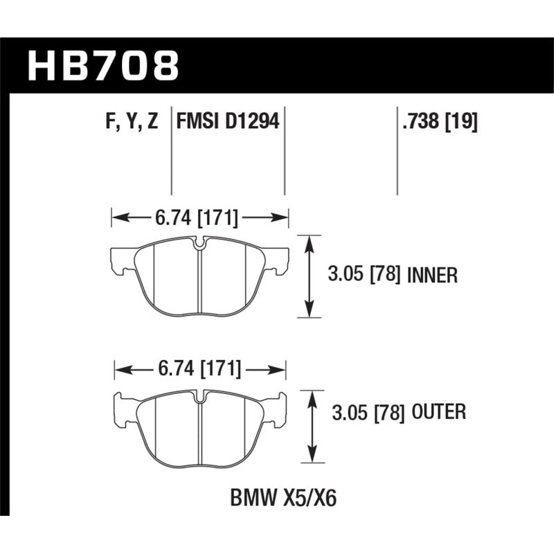 Hawk 07-08 BMW X5 3.0si/4.8i / 09-13 X5 Xdrive / 08-13 X6 Xdrive Perf Ceramic Frt Street Brake Pads