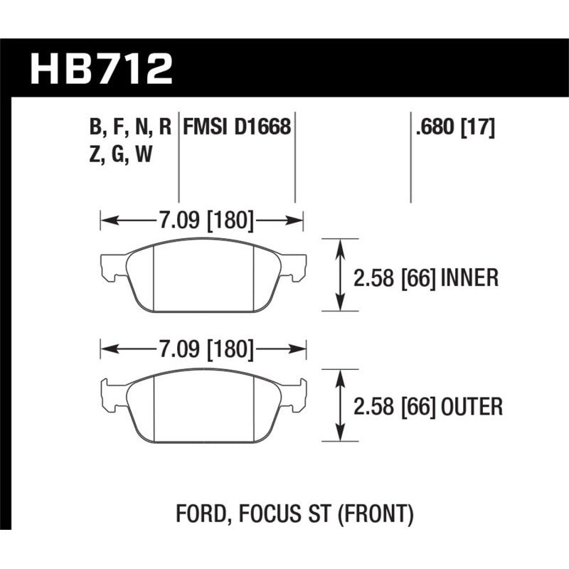 Hawk 13 Ford Focus Performance Ceramic Front Street Brake Pads