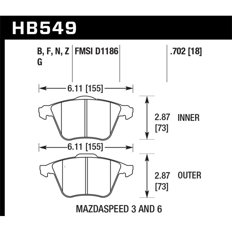 Hawk 2007-2013 Mazda 3 Mazdaspeed HPS 5.0 Front Brake Pads
