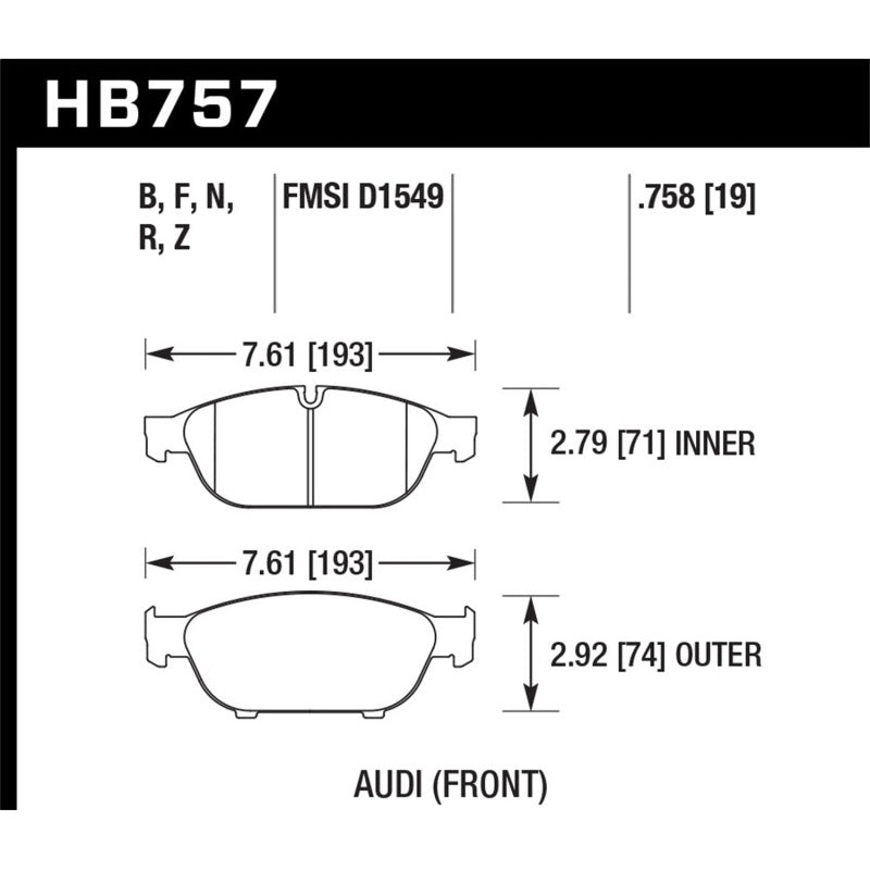 Hawk Audi 2013 A5 Quattro / 12-16 A6 Quattro/A7 Quattro/A8 Quattro HPS 5.0 Front Brake Pads